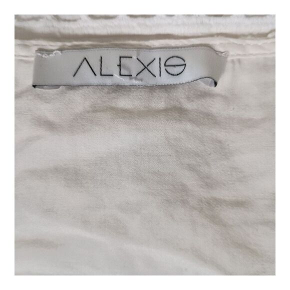 Alexis Dress Short Crochet Cotton Silk Bell Sleeve V-Neck White Womens Small - Picture 3 of 4